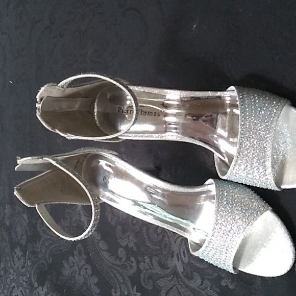 Paul Dumas Formal Silver open toe kitten heeled 6 1/2 M - Picture 5 of 9